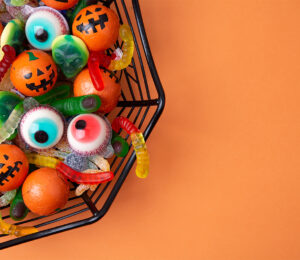 Halloween candy containing sugar and sweeteners