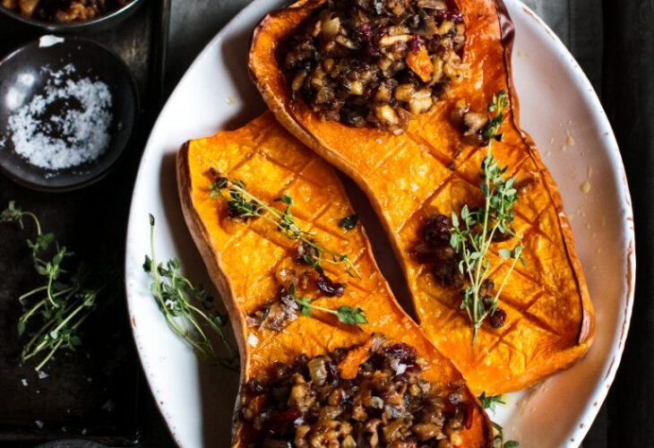 THANKSGIVING Baked Squash With Chestnut Nut Roast Stuffing