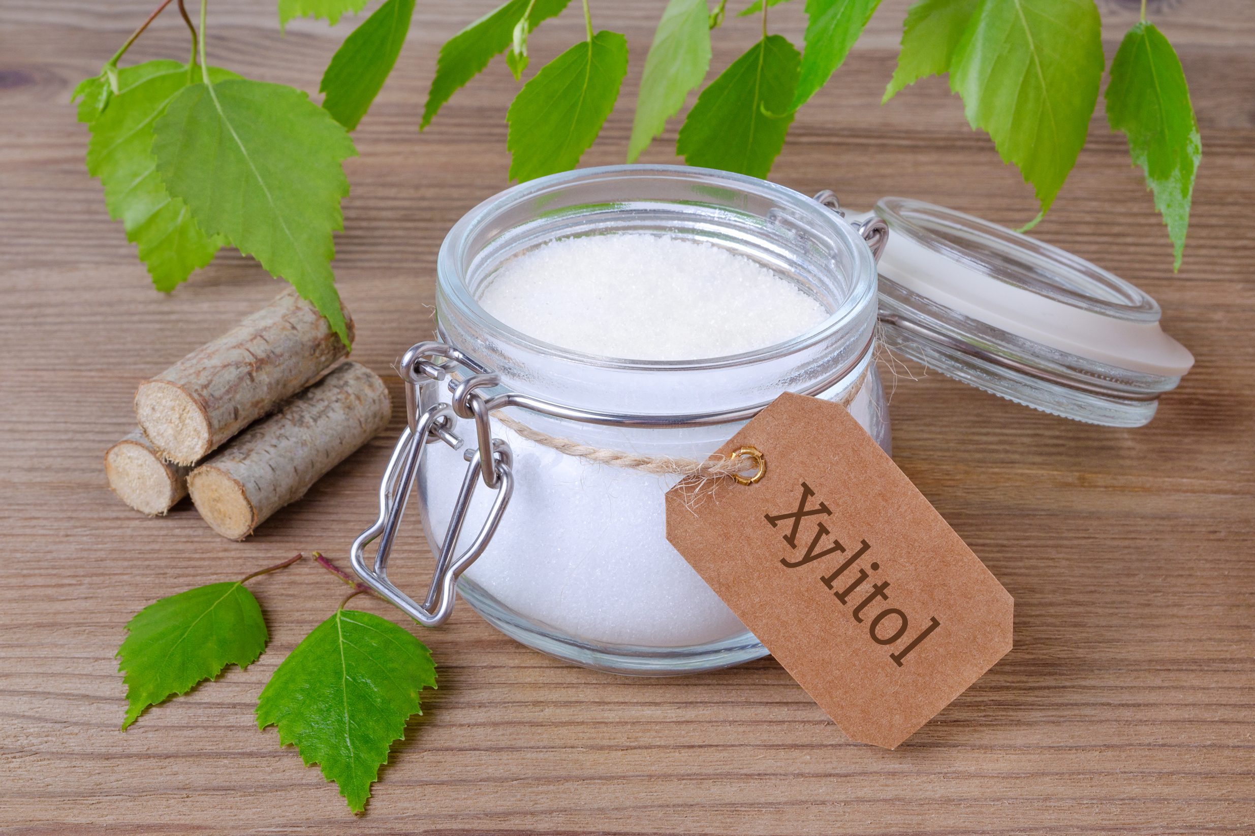 A jar of Xylitol - a low calorie sweetener