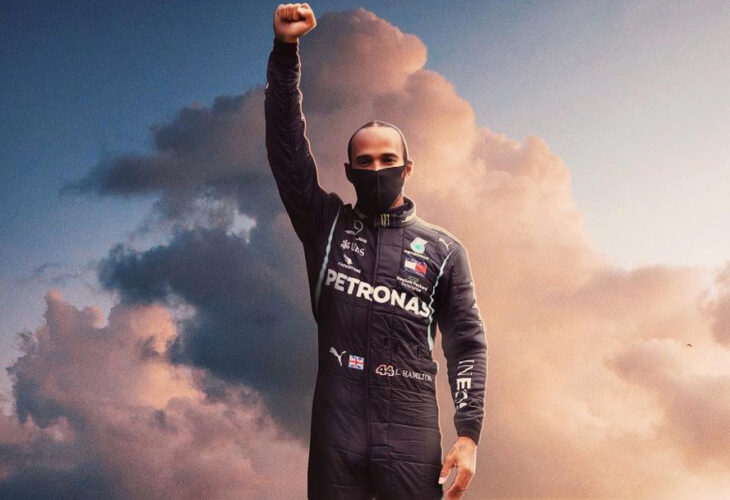 Lewis Hamilton celebrating his latest victory