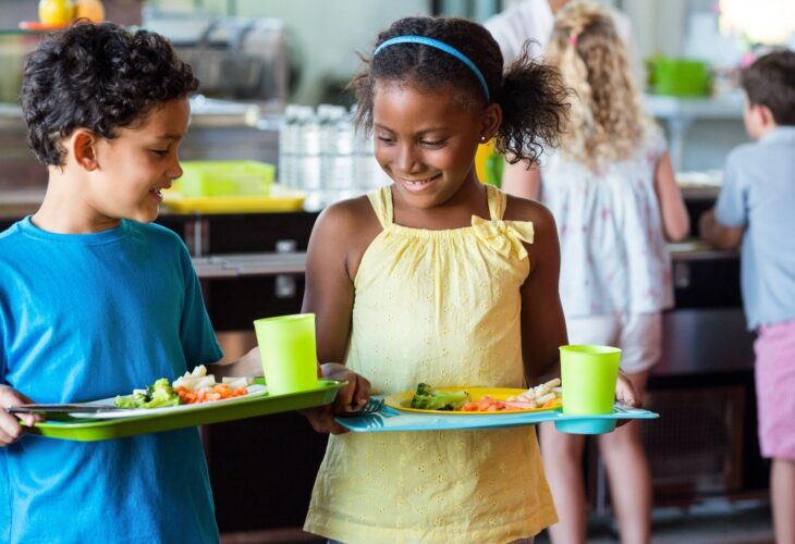 Children eating vegan schools meals