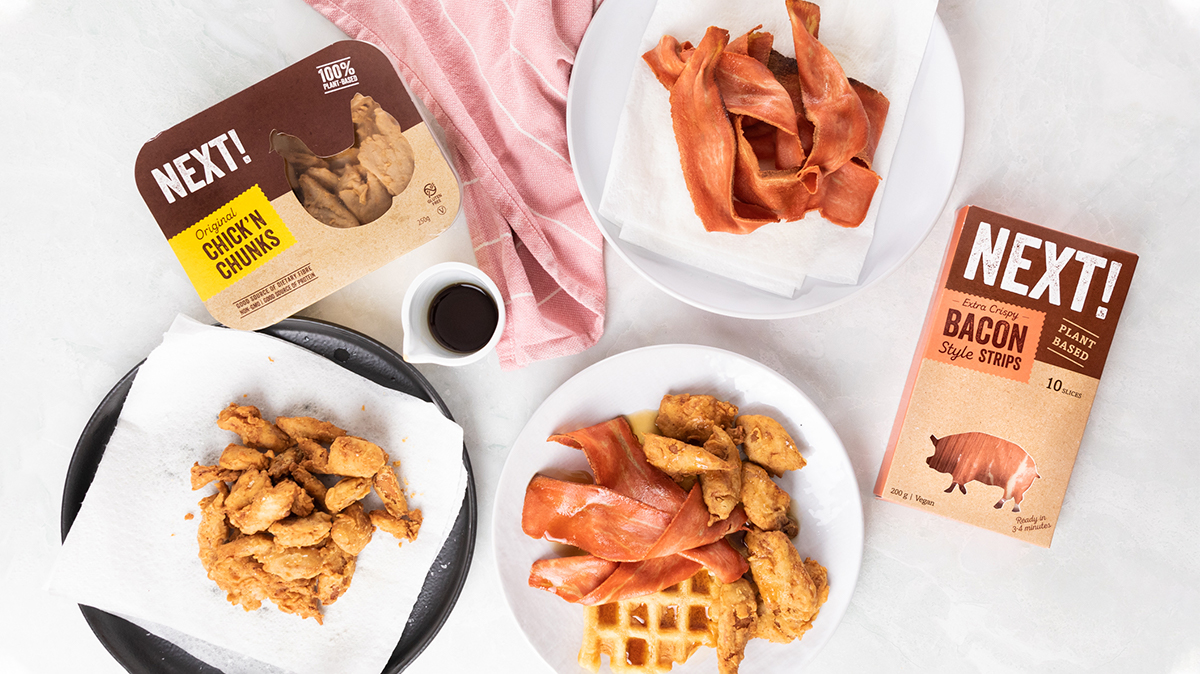 super realistic vegan chicken and bacon