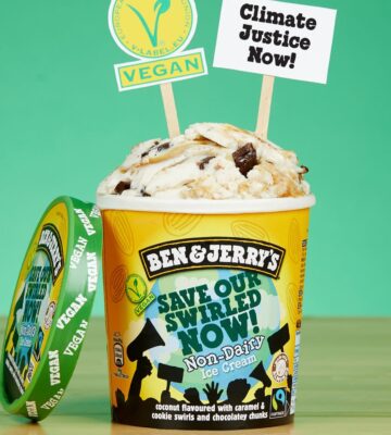 Ben & Jerry's have released a new vegan ice cream flavor and are urging customers to sign a declaration calling the UK government to improve efforts to help climate change emission targets.