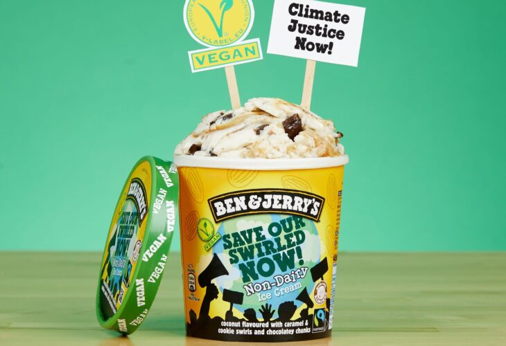 Ben & Jerry's have released a new vegan ice cream flavor and are urging customers to sign a declaration calling the UK government to improve efforts to help climate change emission targets.