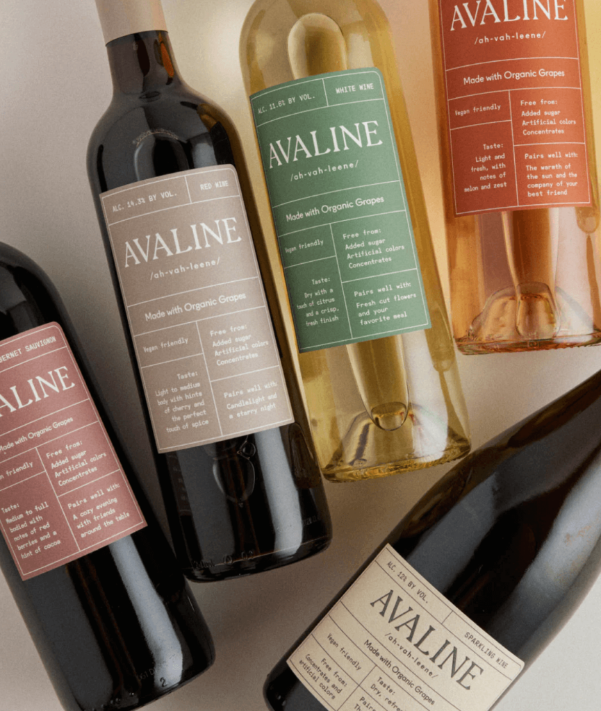 Bottles of vegan wines made by Avaline