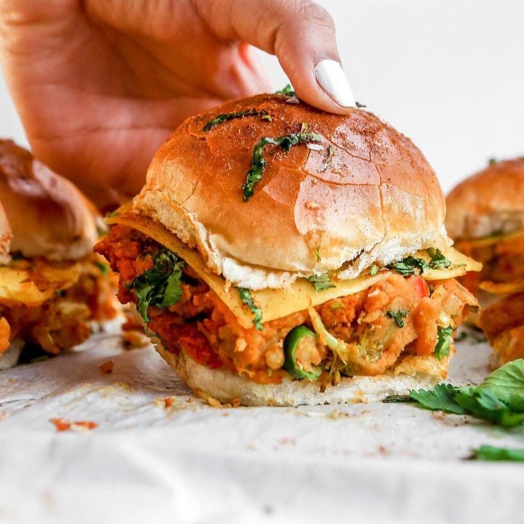 Cheesy Garlic Pav Bhaji Sliders