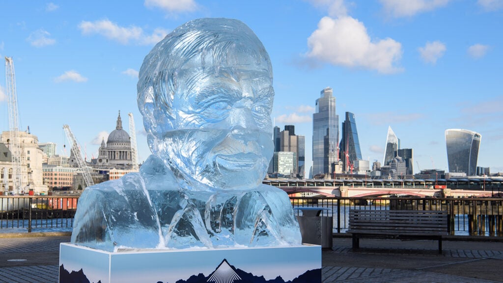 Giant Ice Sculpture Of David Attenborough Unveiled - Shows Rate Of Ice Melting In Arctic Sea
