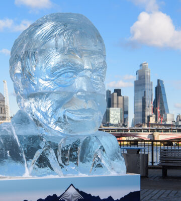 Giant Ice Sculpture Of David Attenborough Unveiled - Shows Rate Of Ice Melting In Arctic Sea
