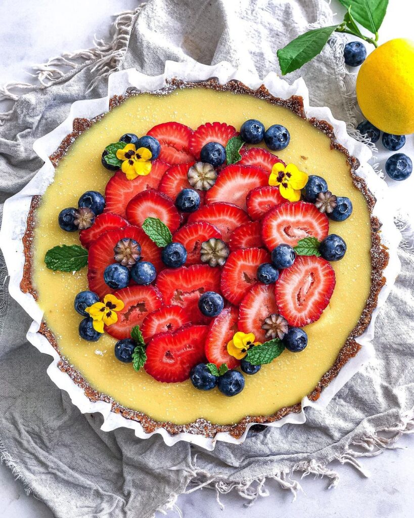 Gluten Free Vegan Lemon Tart with Fresh Strawberries