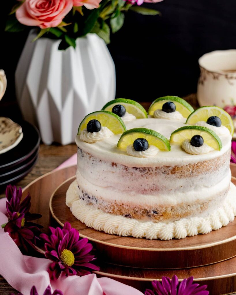 Blueberry, Lemon Cake With Vegan Cream Cheese Frosting