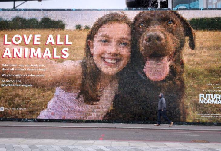 The Vegan Society launched the Future Normal campaign with a giant billboard that reads: 'Love All Animals'