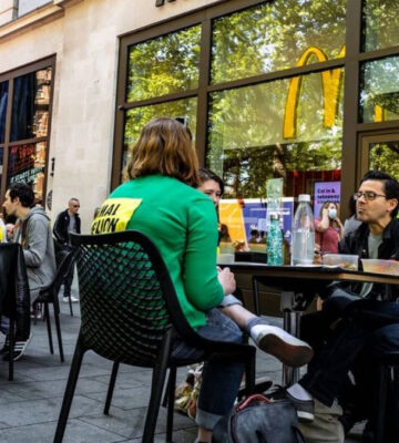 Animal Rebellion protestors held sit-ins in London McDonald's outlets to demand the chain go plant-based