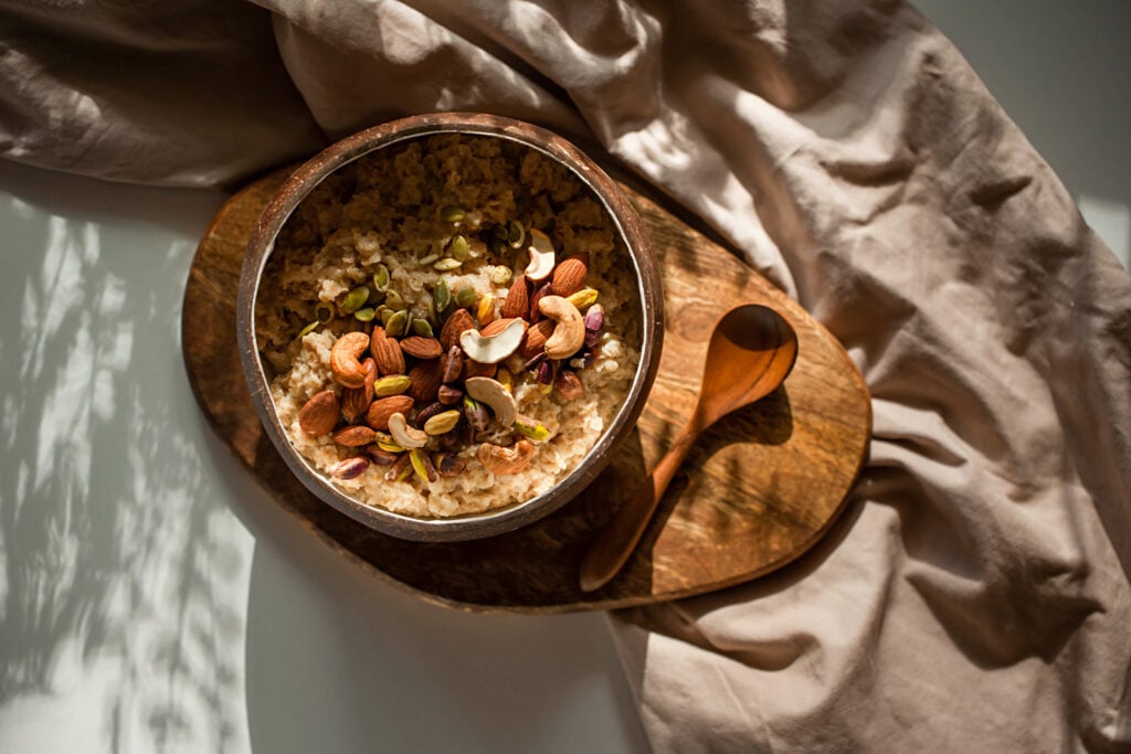 Wooden bowl of muesli and nuts