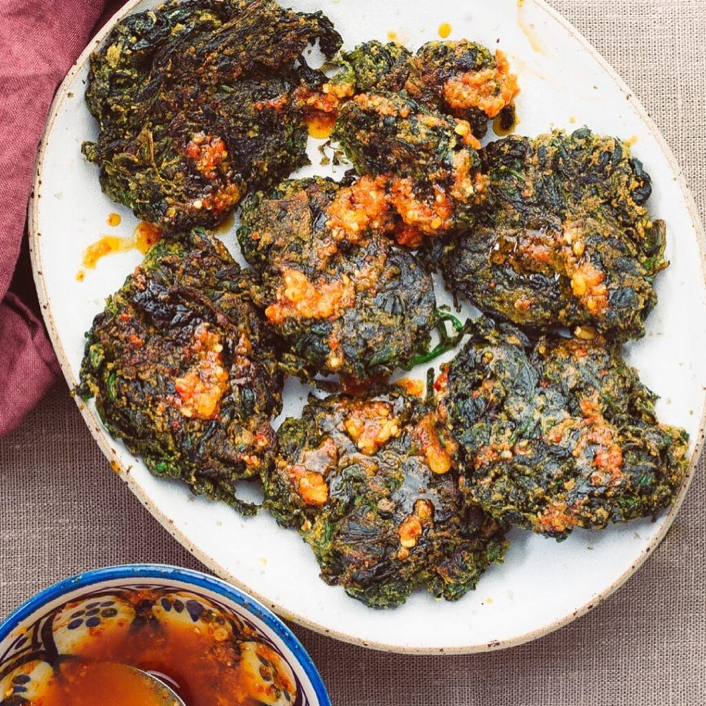 Spinach Fritters With Chilli & Garlic Oil