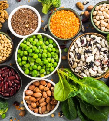 A selection of plant-based protein sources and high-protein foods
