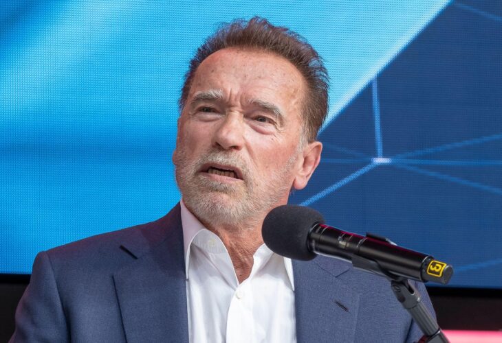 Arnold Schwarzenegger making a speech