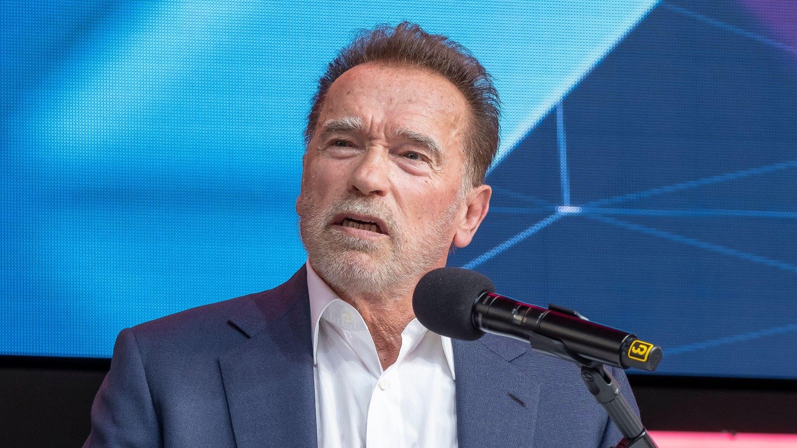 Arnold Schwarzenegger making a speech