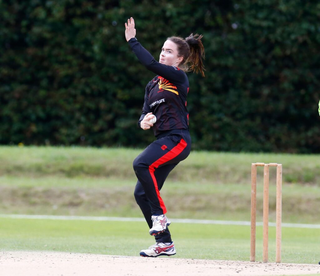 Vegan sportsperson Mady Villiers bowling