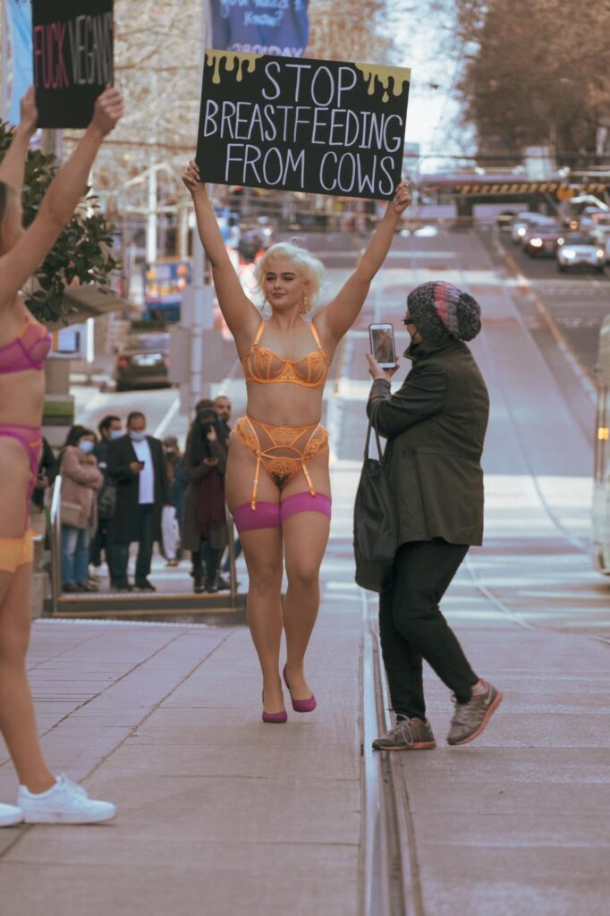 Vegan women protesting animal cruelty