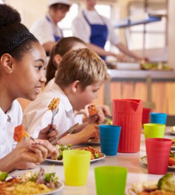Students eat lunch in school cafeteria