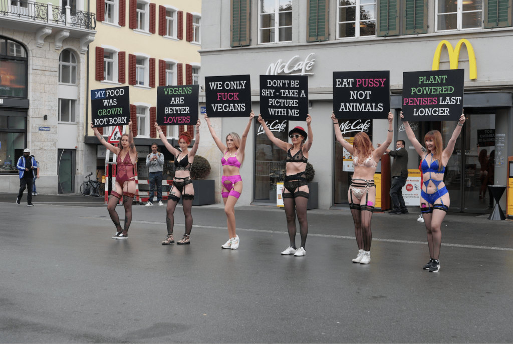 Vegan women protesting animal cruelty