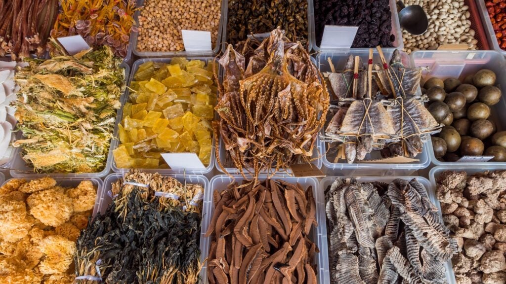 Traditional Chinese medicine on a market stall
