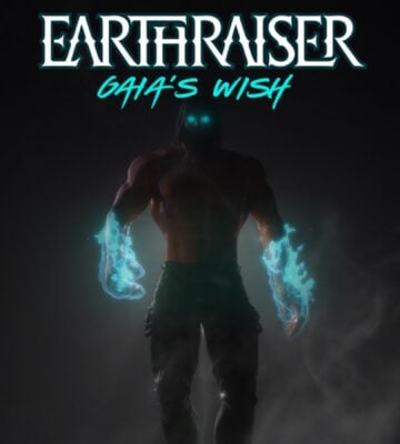 A video game still showing a silhouette of superhero EARTHRAISER