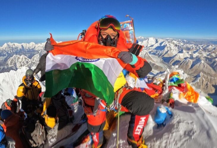 Prakriti Varshney holds the Indian flag at the top of Everest