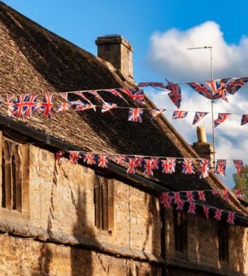 Houses with union jack flags