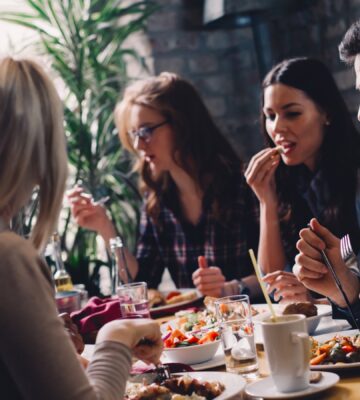 Group of people eating in restaurant