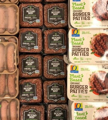 A selection of plant-based meats in a supermarket