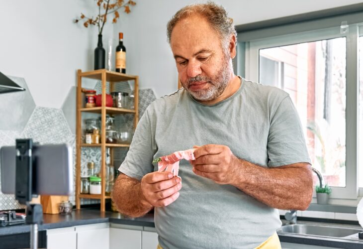 A man prepares a bacon meal