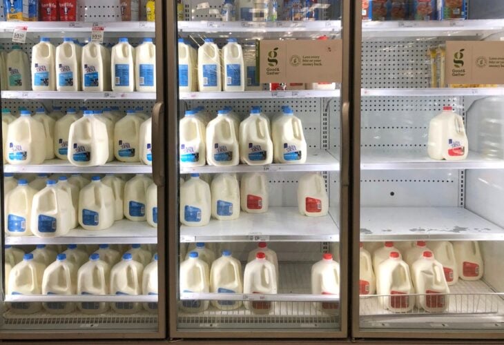 milk fridge in a supermarket