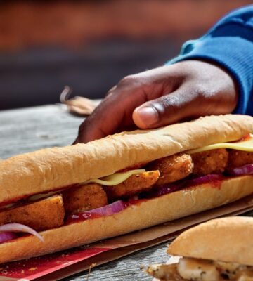 The Greggs Chicken-Free Baguette comes with non-dairy cheese