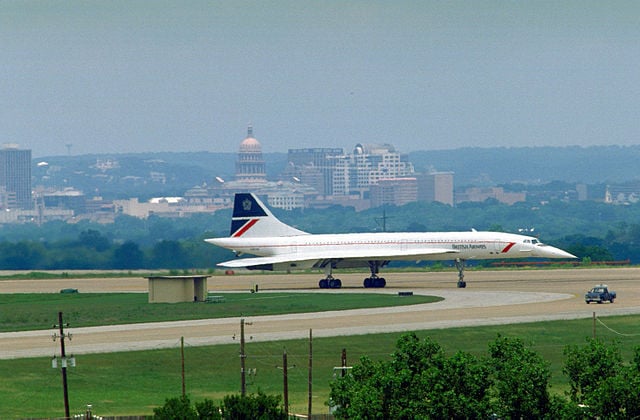 A British Airways Concorde supersonic aircraft carrying Queen Elizabeth II and Prince Philip in 1991