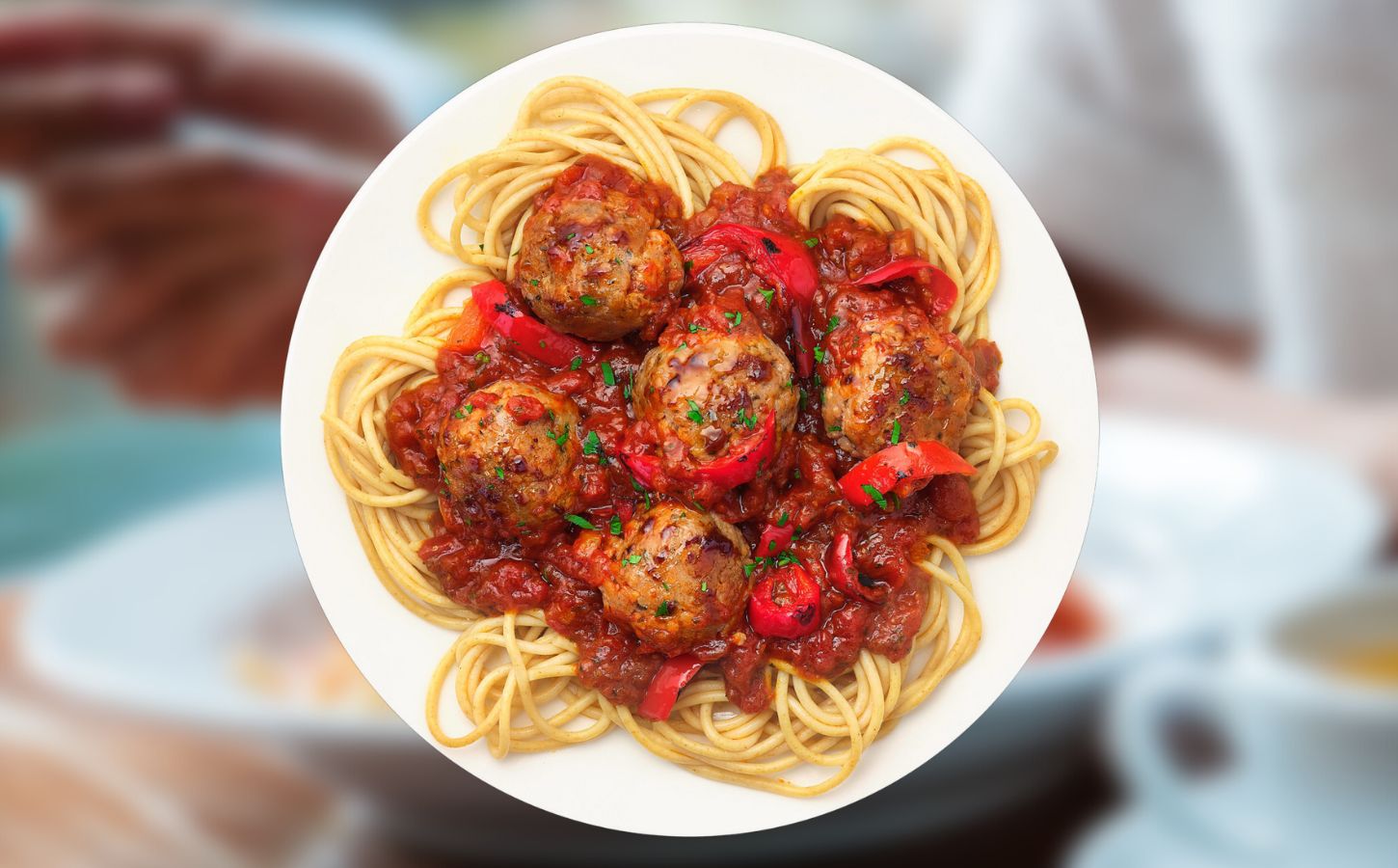 A plate of vegan spaghetti and meatballs from a THIS plant-based ready meal