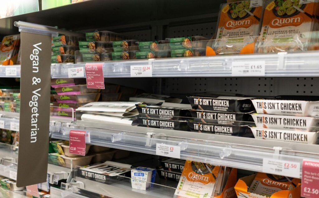 Vegan and vegetarian food and meat products at Waitrose supermarket