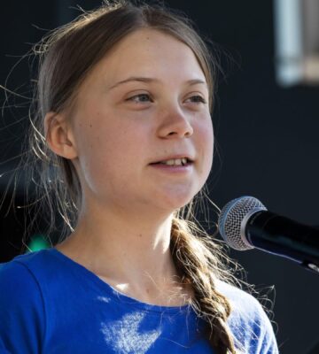 Vegan environmentalist Greta Thunberg gives a speech