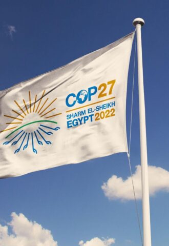 A COP27 flag - this year's climate change conference is taking place in Sharm El Sheikh, Egypt