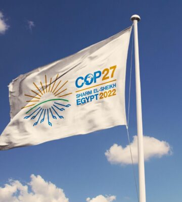 A COP27 flag - this year's climate change conference is taking place in Sharm El Sheikh, Egypt