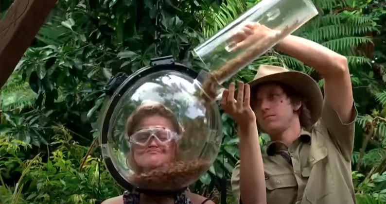 actress Emily Atack takes part in an I'm A Celeb Bushtucker trial involving bugs in 2018