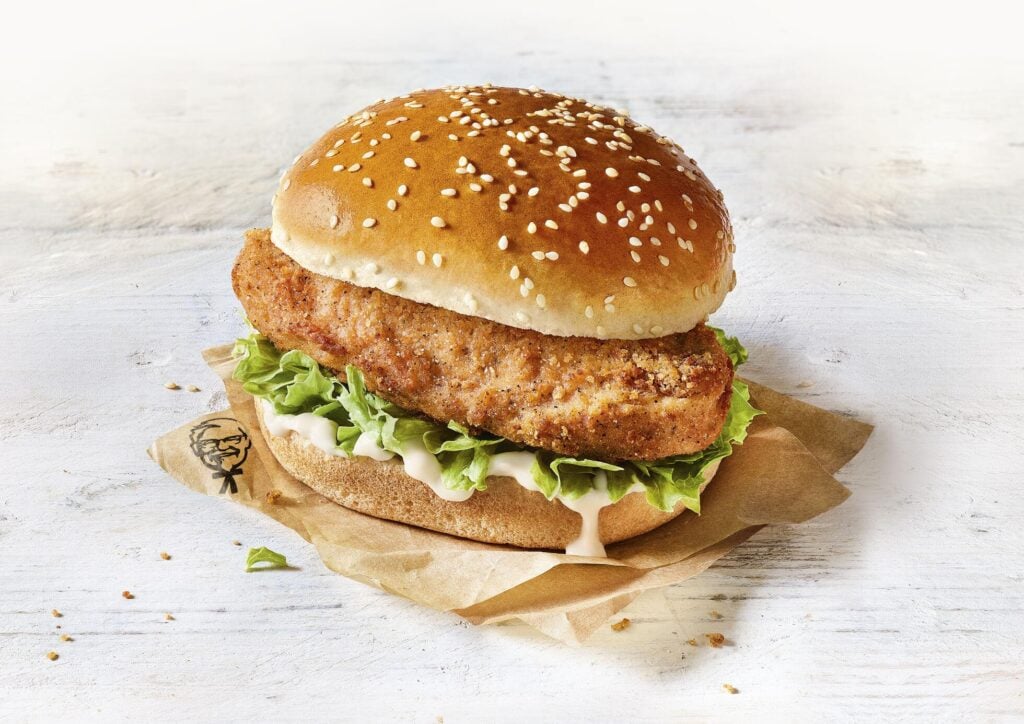 KFC UK's vegan burger, featuring plant-based meat made by Quorn using Mycoprotein, and egg-free mayonnaise