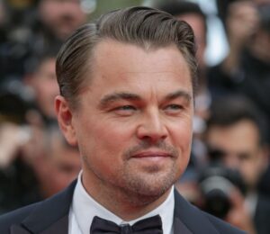 Close-up of environmentalist and actor Leonardo DiCaprio on a red carpet