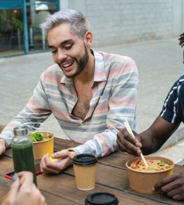 a group of students eating food