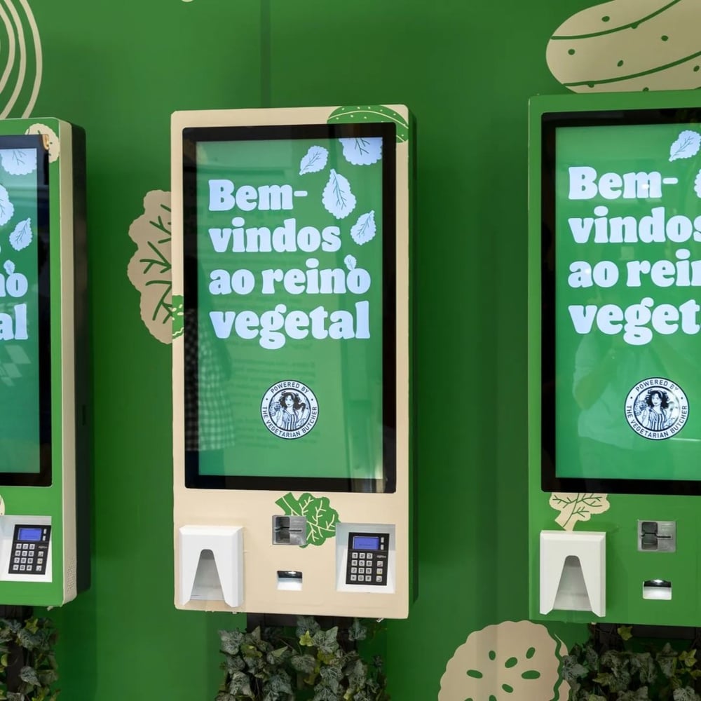 Green digital menus at the vegan Burger King restaurant in Lisbon, Portugal