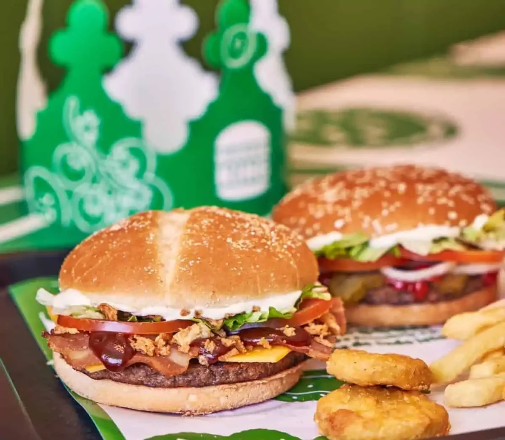 Close-up of vegan Burger King burgers with dairy-free cheese and plant-based bacon