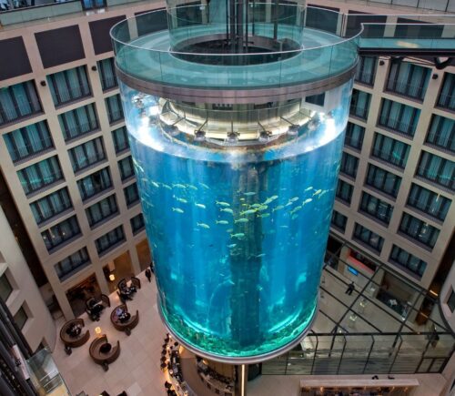 the aquadom aquarium in Berlin has burst