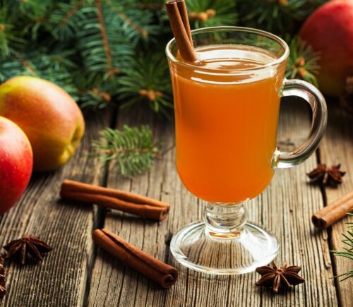 A glass of Christmas spiced cider
