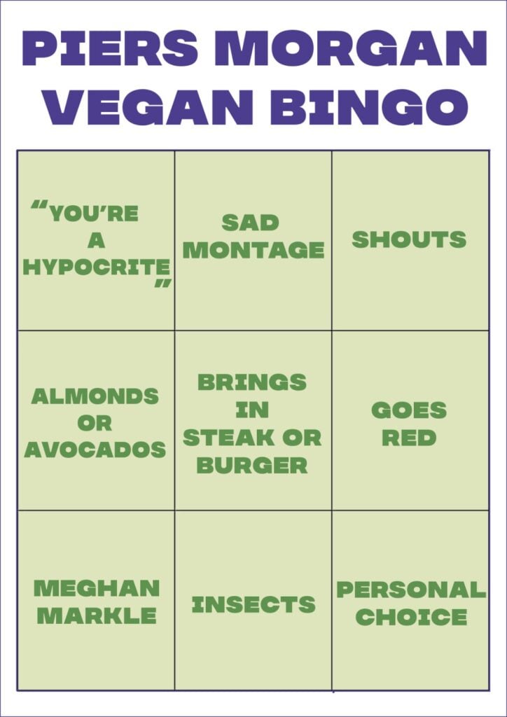 The Animal Rebellion Piers Morgan Vegan Bingo card