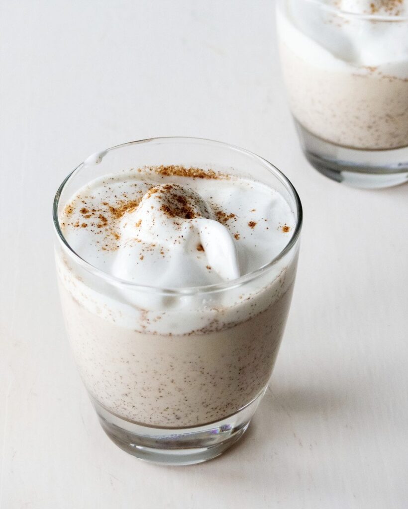 Vegan dairy-free egg-free eggnog made with almond milk and cashew cream